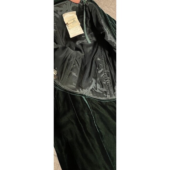 Vintage Velvet Emerald Green Strapless Sweetheart Mermaid Gown Maxi Bow Dress S - Picture 4 of 10